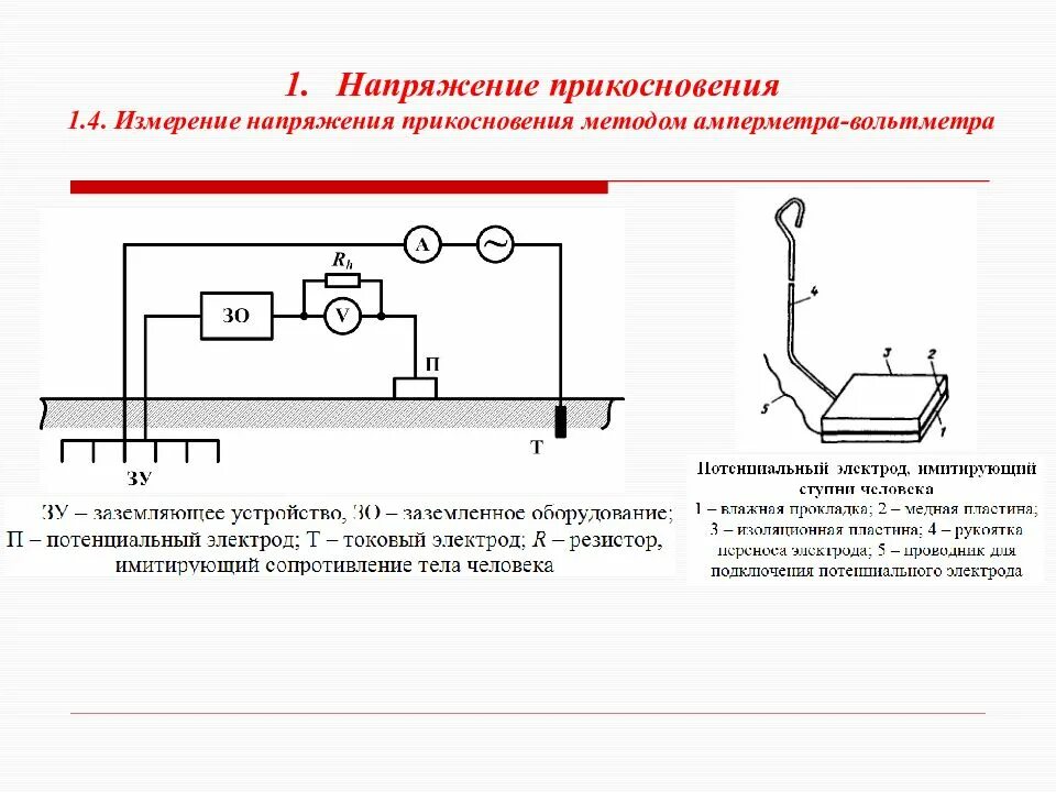 Методы измерения амперметром. Схема измерения напряжения прикосновения. протокол измерения напряжения прикосновения и шага. измерение напряжения прикосновения методика. напряжения прикосновения в электроустановках метод измерения.