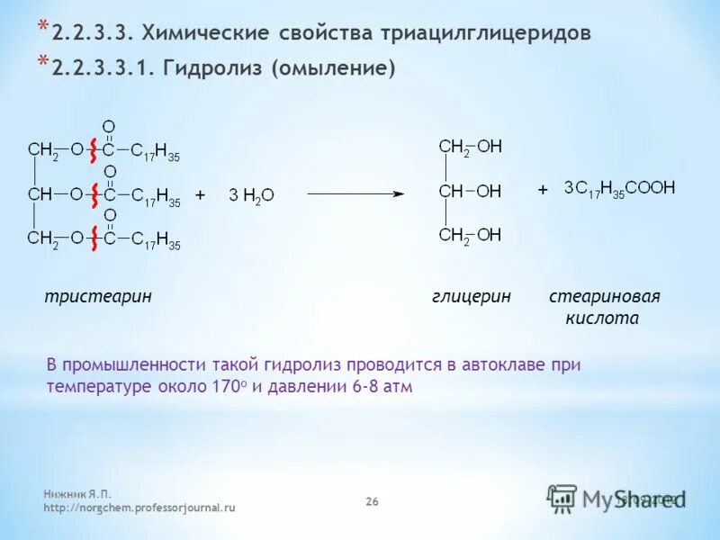 Глицерин можно получить гидролизом