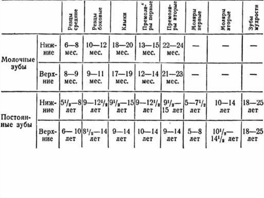 Зубы по возрасту таблица. Таблица прорезывания зубов молочных и постоянных. Сроки прорезывания молочных и постоянных зубов таблица. Сроки прорезывания зубов формула молочных и постоянных. 8. Сроки прорезывания молочных зубов..