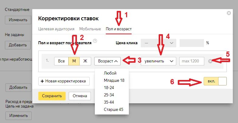 Корректировка в Яндексе. Корректировки по возрасту в Директе.