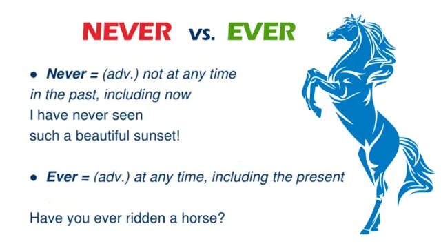 Never never seen since. Ever never. Ever never exercises. Never English. Ever never in English.