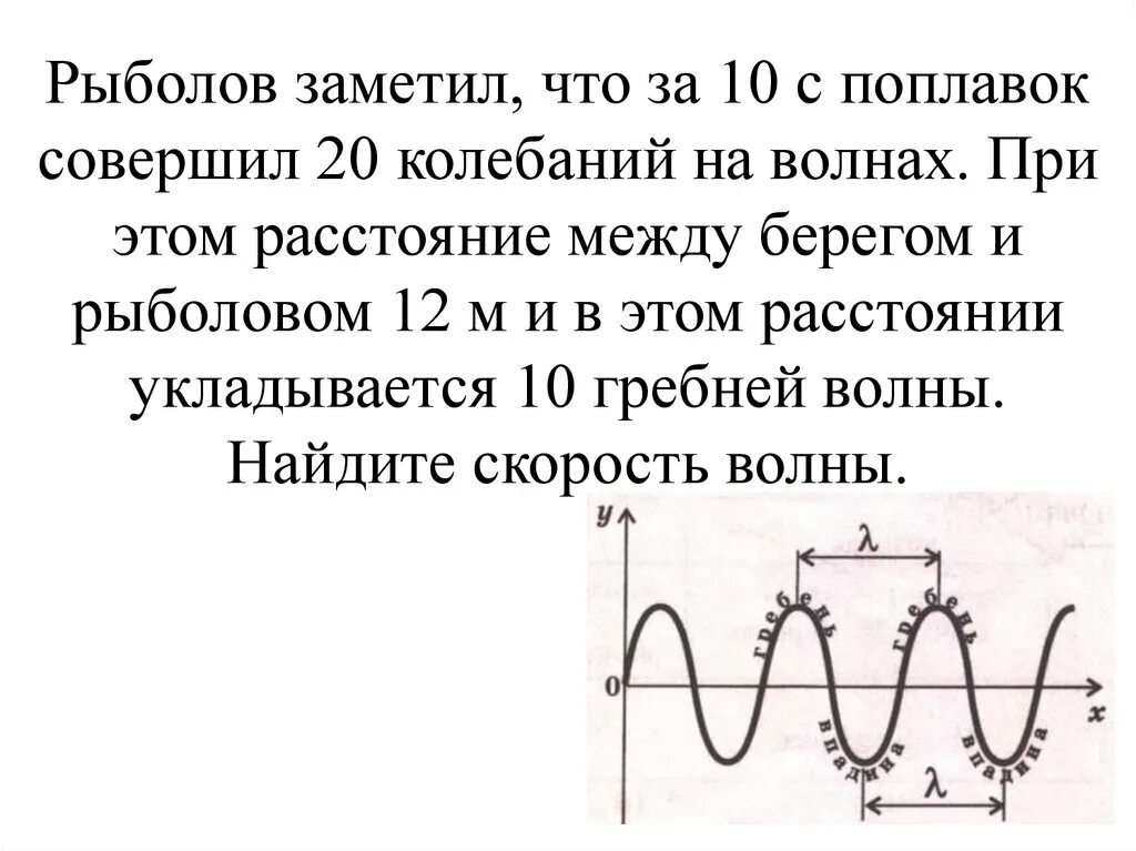 Рыболов заметил что за 10 с поплавок совершил на волнах. Рыболов заметил что за 10 с поплавок совершил на волнах 20. Рыбак заметил что за 10 с поплавок совершил на волнах 20 колебаний. Поплавок совершает колебания. Рыбак заметил что гребни волны