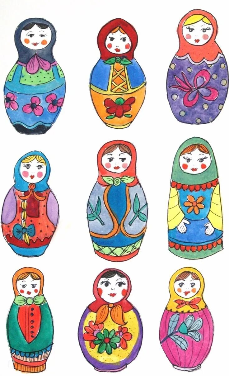 Как раскрашивать матрешку. Рисование матрешки. матрешки для рисования детям. орнамент матрешки. нарисовать матрешку.