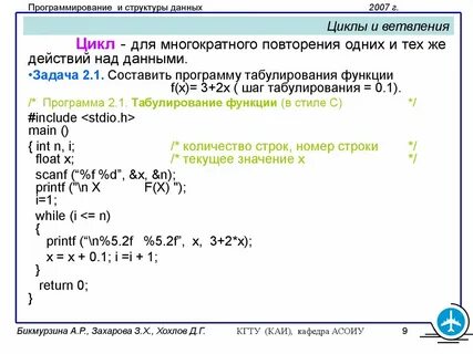 Табулирование функции