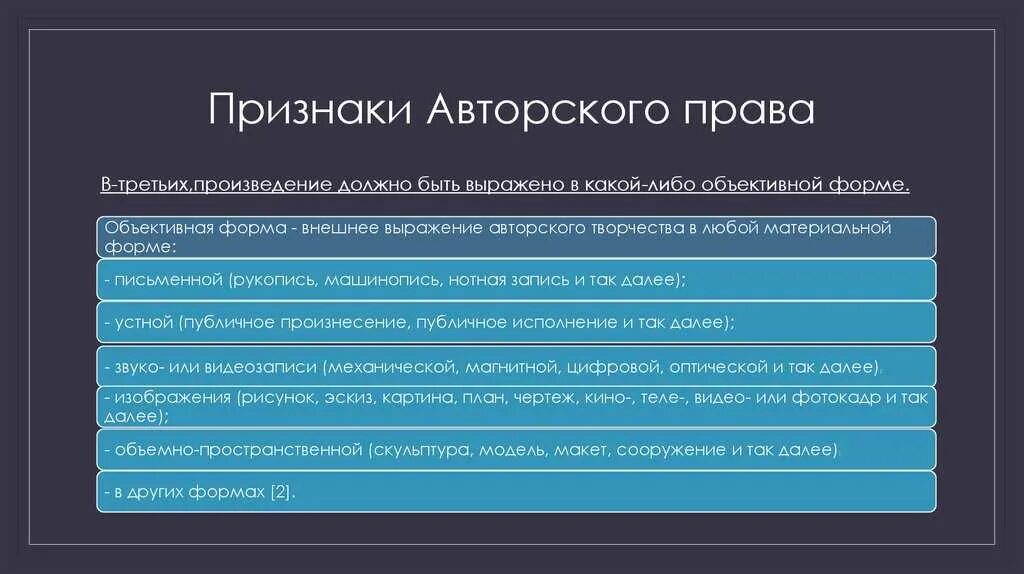 Признаки произведения как объекта авторских прав. Выберите объекты авторских прав