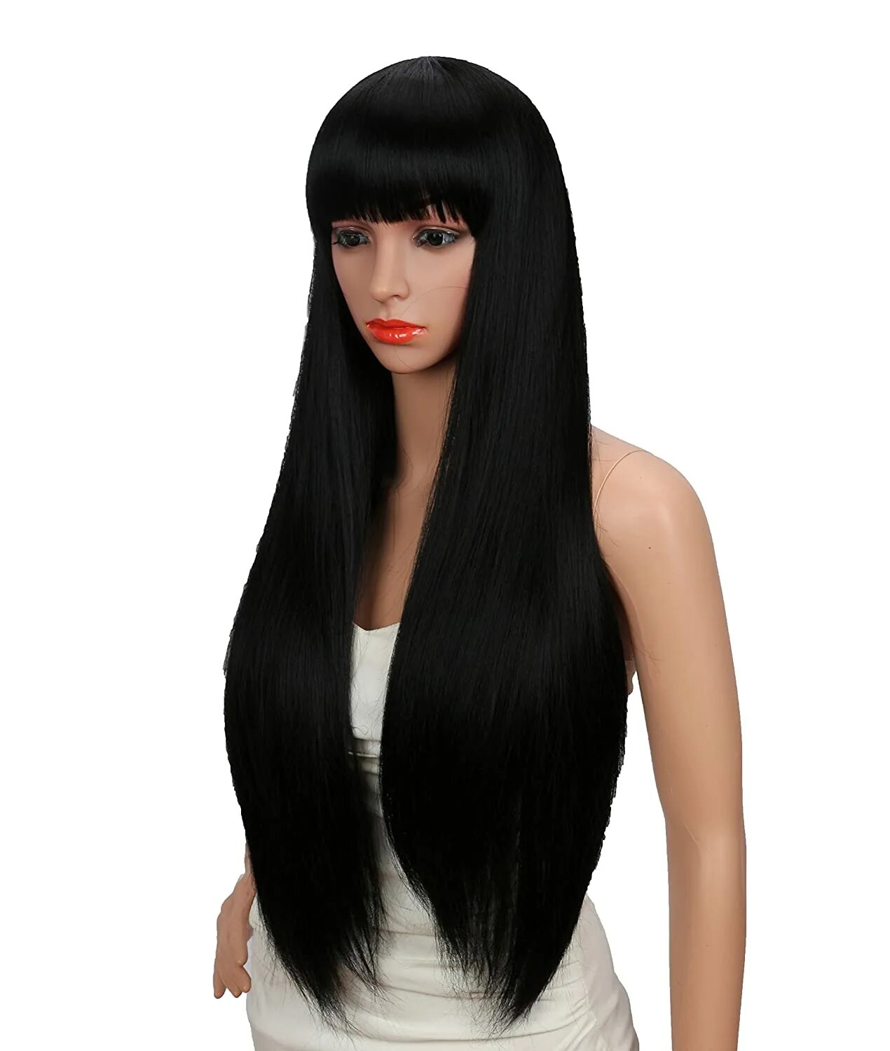 Парик черный длинный. Long straight Black Wig. Парик с челкой. Парик черный длинный с челкой.