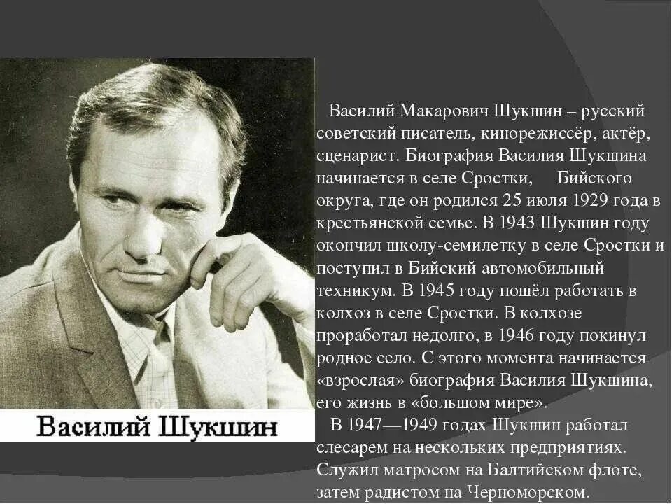 Сообщение на тему в м шукшин. Сообщение на тему в м шукшин