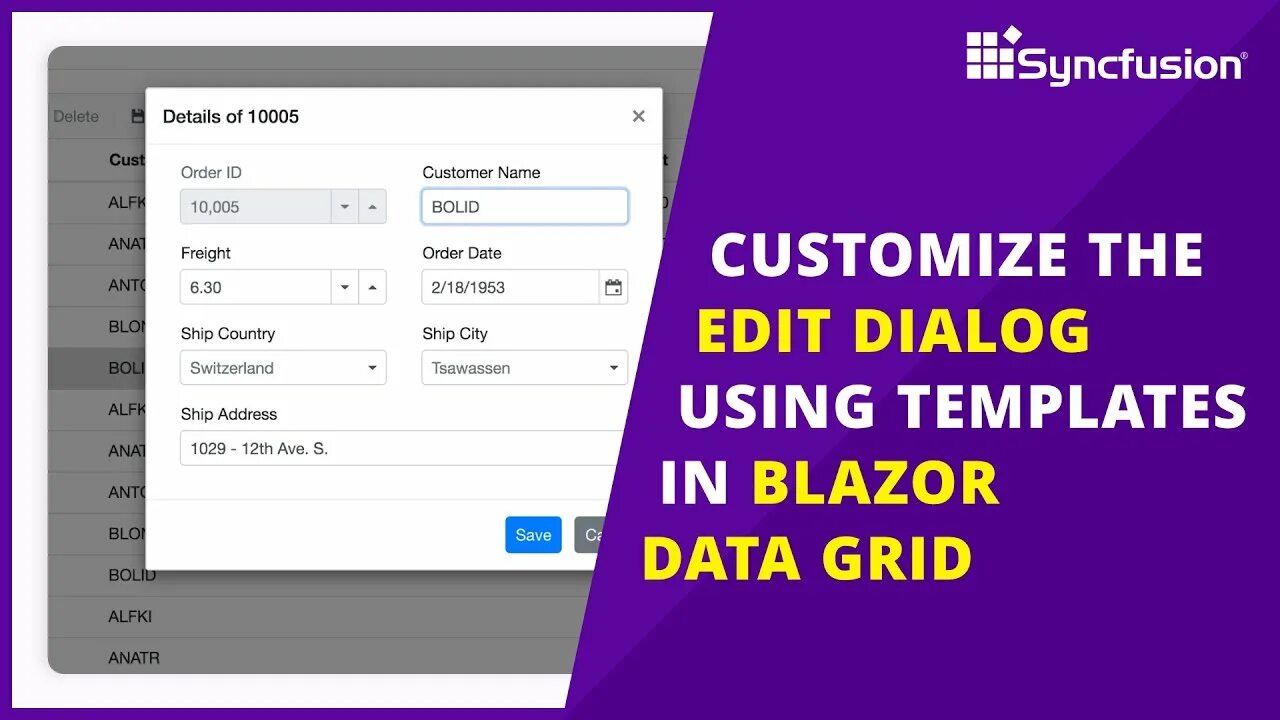 Edit dialog. Blazor Templates. Syncfusion. Blazor Рендеринг. Blazor пример.