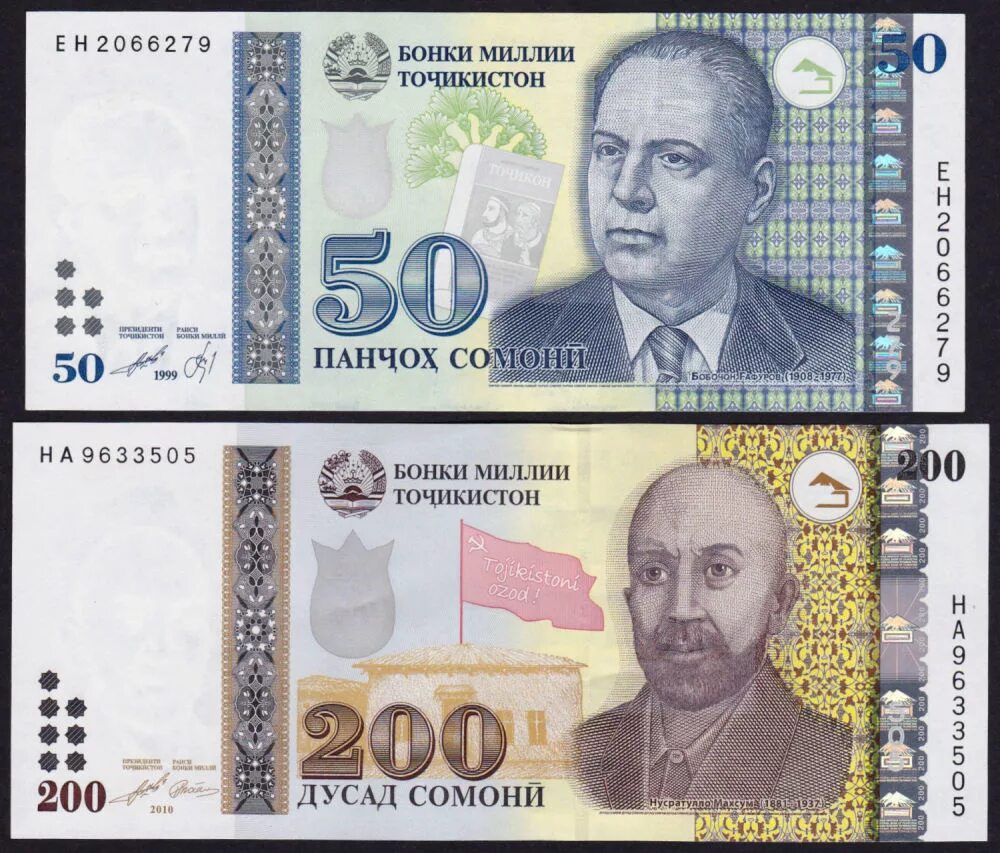 Таджикский Сомони. 200 Сомона. 500 Сомони. 50 Сомони.