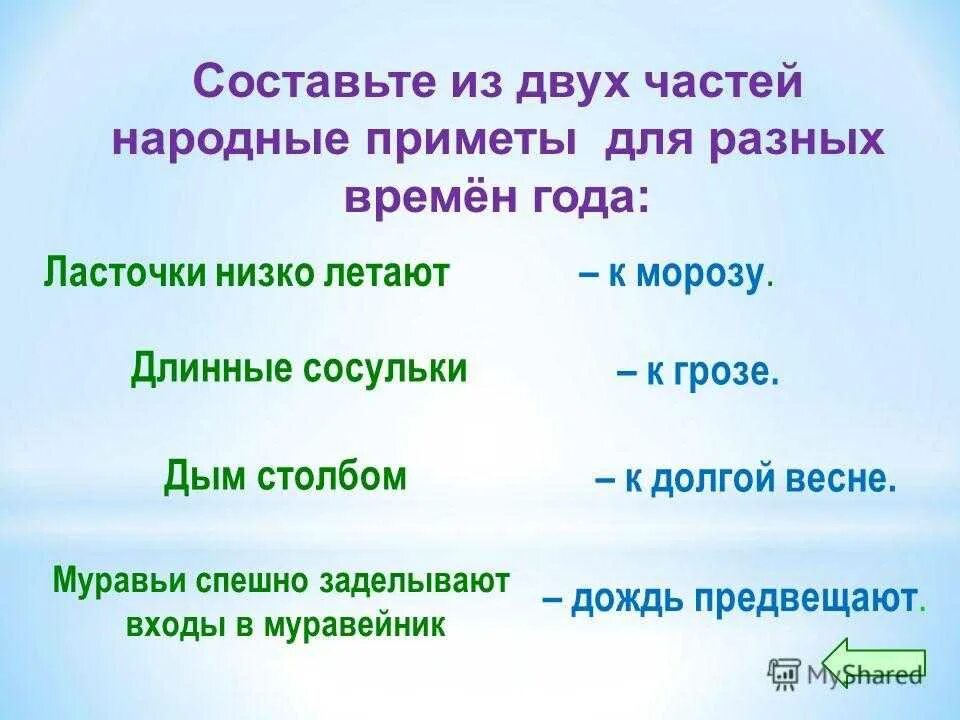 Приметы погоды и времени. Народные приметы. Составьте из двух частей народные приметы. Русские народные приметы 2 класс. Народные приметы 2 класс.