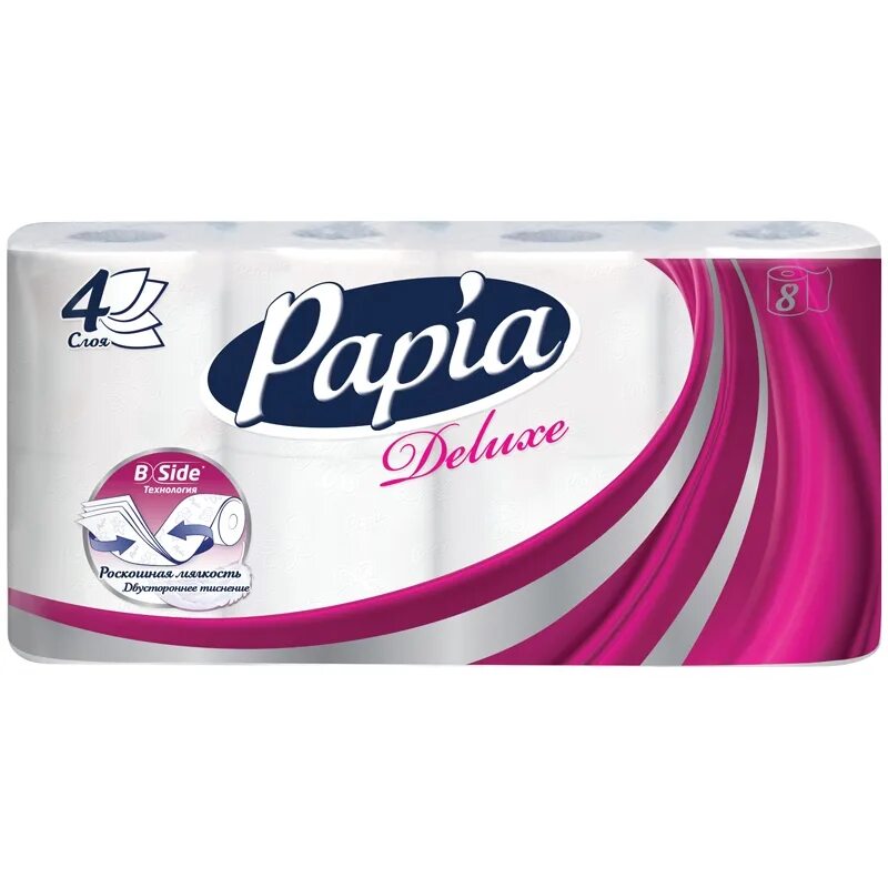 Бумага туалетная Papia Deluxe 4-слойная белая. Papia Delux туалетная бумага, 8 шт.. Туалетная бумага Papia Deluxe белая четырёхслойная. Бумага туалетная Papia Deluxe 4-слойная белая 8 рулонов в упаковке. Туалетная бумага упак