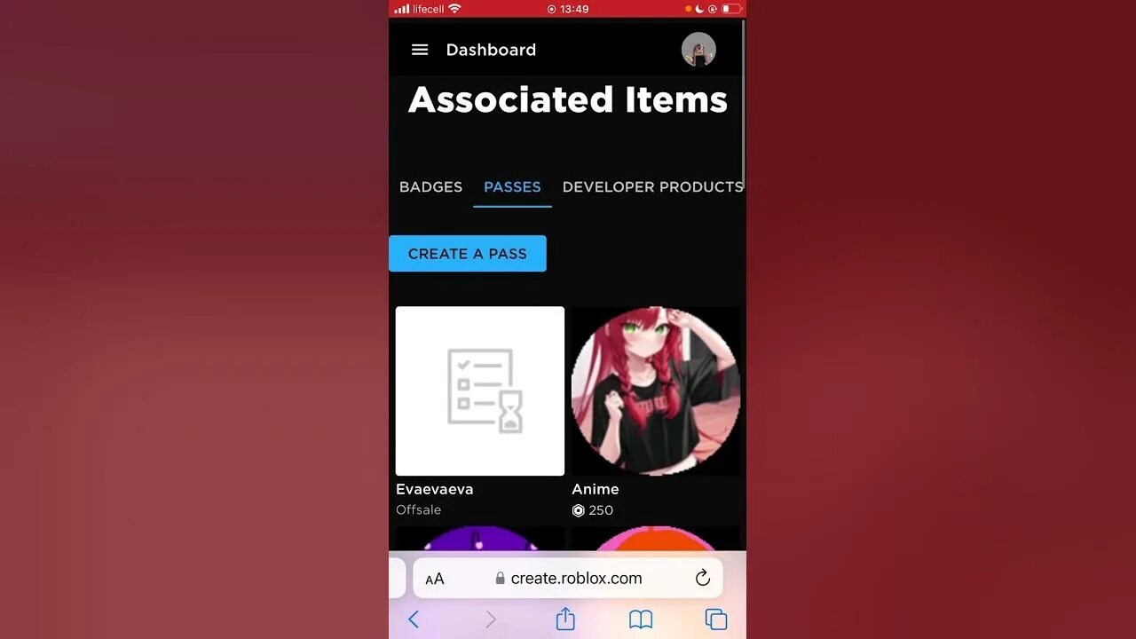 Roblox create dashboard pass