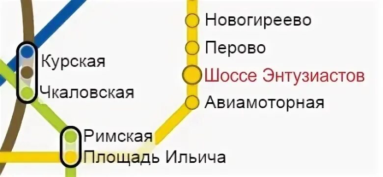 Метро энтузиастов на карте