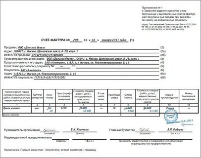 Счет фактура оформление образец