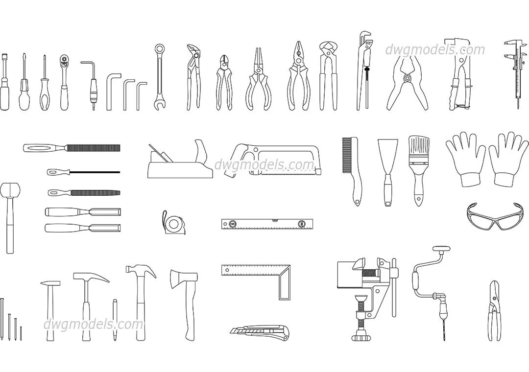 Tool detail. Чертеж инструмента. Ручной инструмент dwg. Чертежные инструменты. Инструмент строительный чертежи.