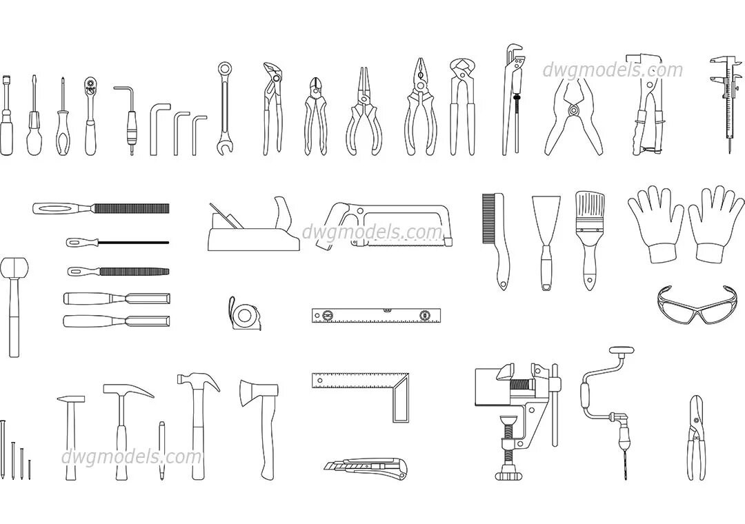 Чертеж инструмента. Ручной инструмент dwg. Чертежные инструменты. Инструмент строительный чертежи.
