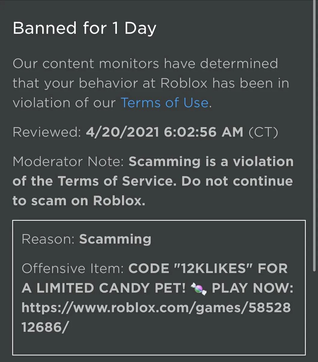 Дай 1 роблокс. Banned for 1 Day Roblox. Аккаунт забанен РОБЛОКС. Бан на 1 день РОБЛОКС. Ban 1 Day Roblox.