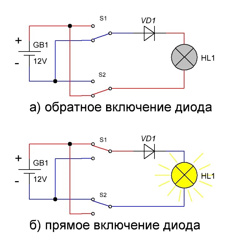 Как подключить стабилитрон. Схема включения стабилитрона и диода. схема подключения диода как подключить. схема обратного включения диода. диод как подключить в схему.