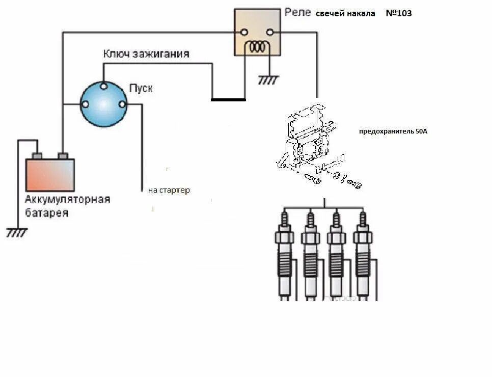 Схема подключения свечей накала через реле. Схема подключения свечей на 8 клапанов ваз. Электро схема свечи накаливания мтз 82. Схема подключения реле свечей накала. Схема подключения свечей.