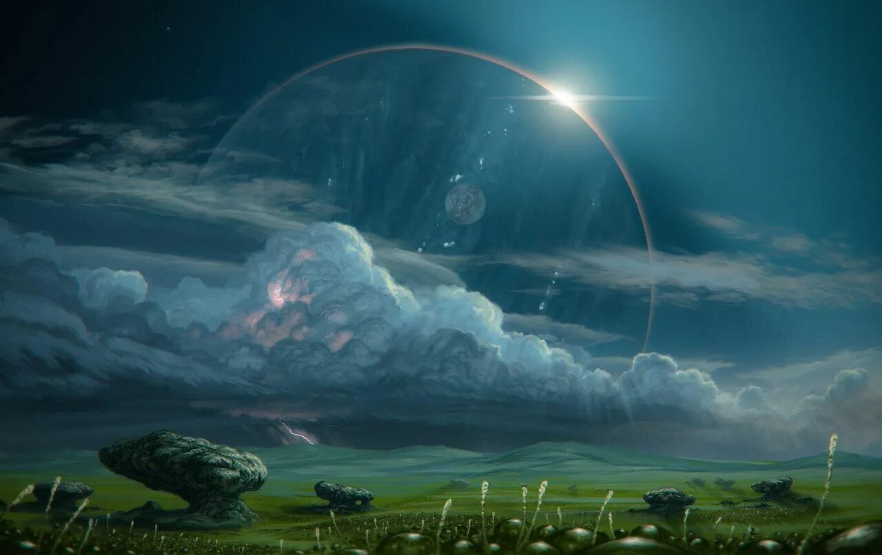 Арка будущего. Врата телепорт. Гипер миры. Вимана летательный аппарат. Небоскребы cyberpunk art.