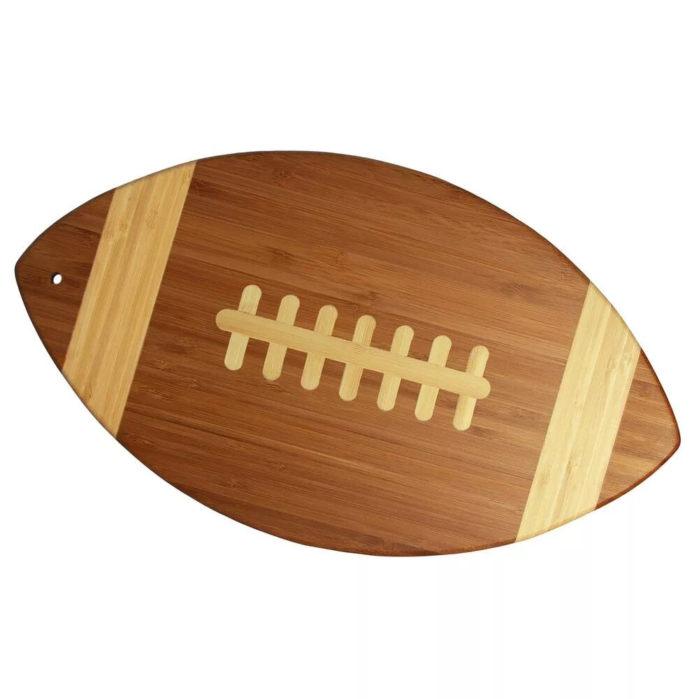 Total board. Totally bamboo cutting board. wooden football shape plate. wooden platter of football shape.