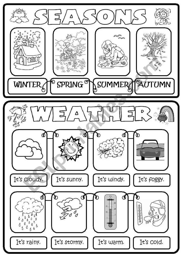 Задания на тему погода английский. Английский язык Seasons and weather. Seasons задания для детей. Weather раскраска. Weather Worksheet для дошкольников.