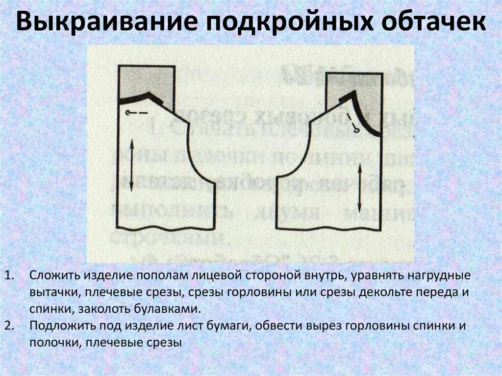 Обработка горловины ночной сорочки подкройной обтачкой 7 класс. Название срезов обтачки горловины. Подкройная обтачка ночной сорочки. Технология обработки срезов подкройной обтачкой.