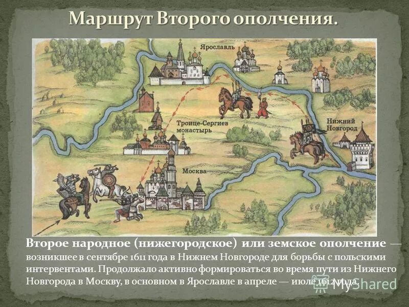 Второе народное земское. Нижегородское ополчение 1611 года. Путь второго ополчения Минина и Пожарского. Путь народного ополчения 1612. Маршрут второго ополчения.