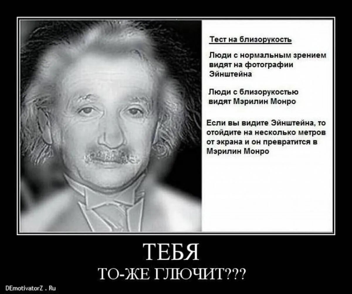 Зрение 1 это много. Эйнштейн и Монро. Человек с близорукостью. Тест на близорукость. Приколы про зрение.