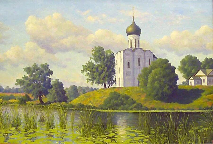 Картина покрова на нерли. Храм Покрова на Нерли пейзаж. Церковь Покрова на Нерли картина. Храм Покрова на Нерли картины художников. Храм Покрова Богородицы на Нерли. Живопись.