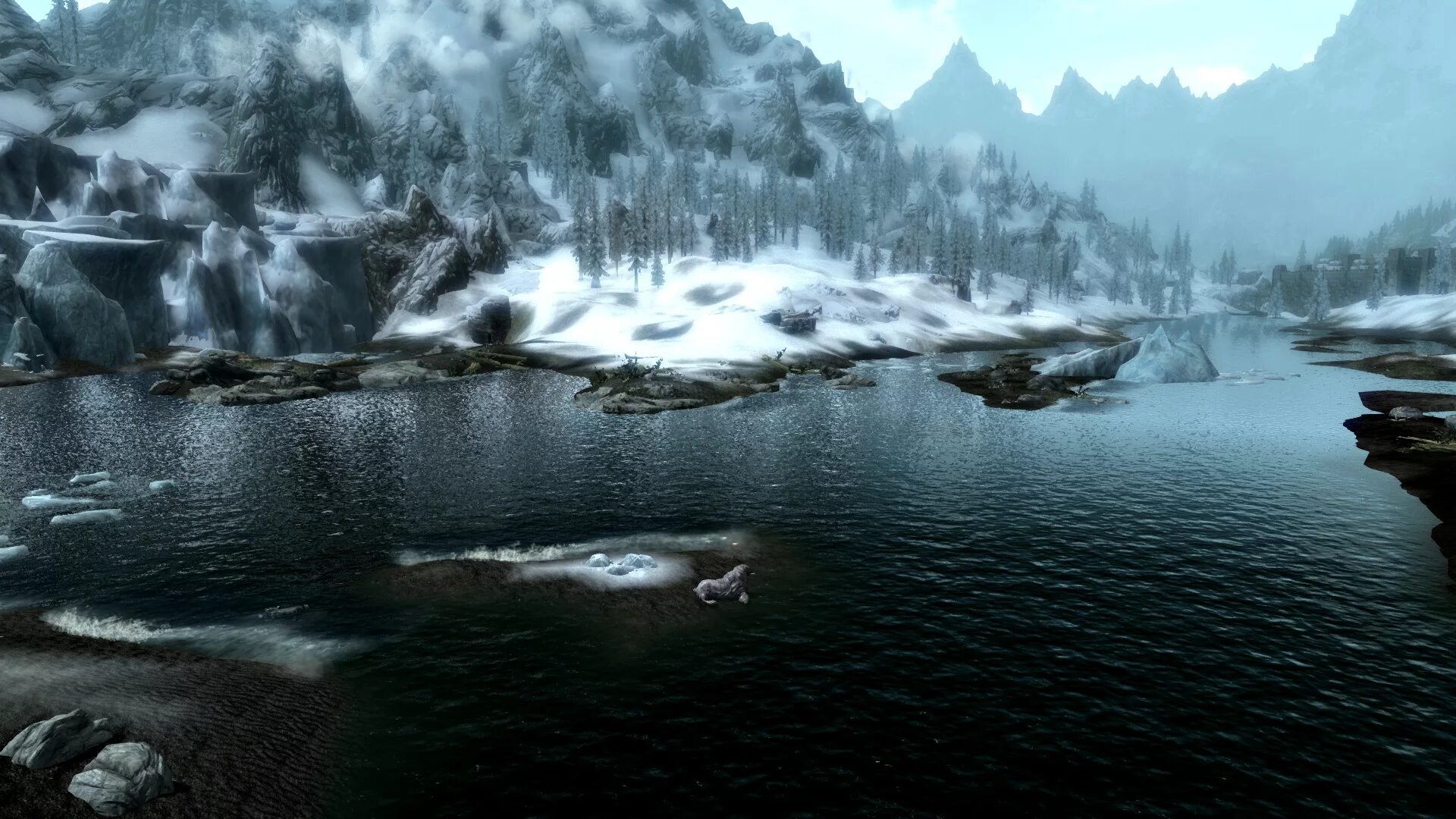 Скайрим со сборками. Чистое озеро скайрим. Скайрим мод на воду. Мезозойское озеро Skyrim. Черное озеро скайрим.