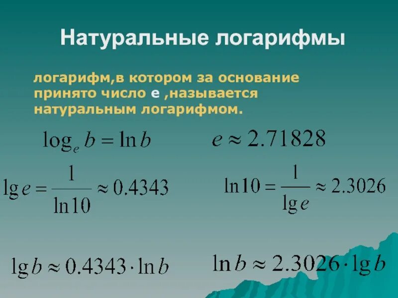 Формула логарифма от логарифма. Логарифм. натуральный логарифм. определение логарифма. определение натурального логарифма.