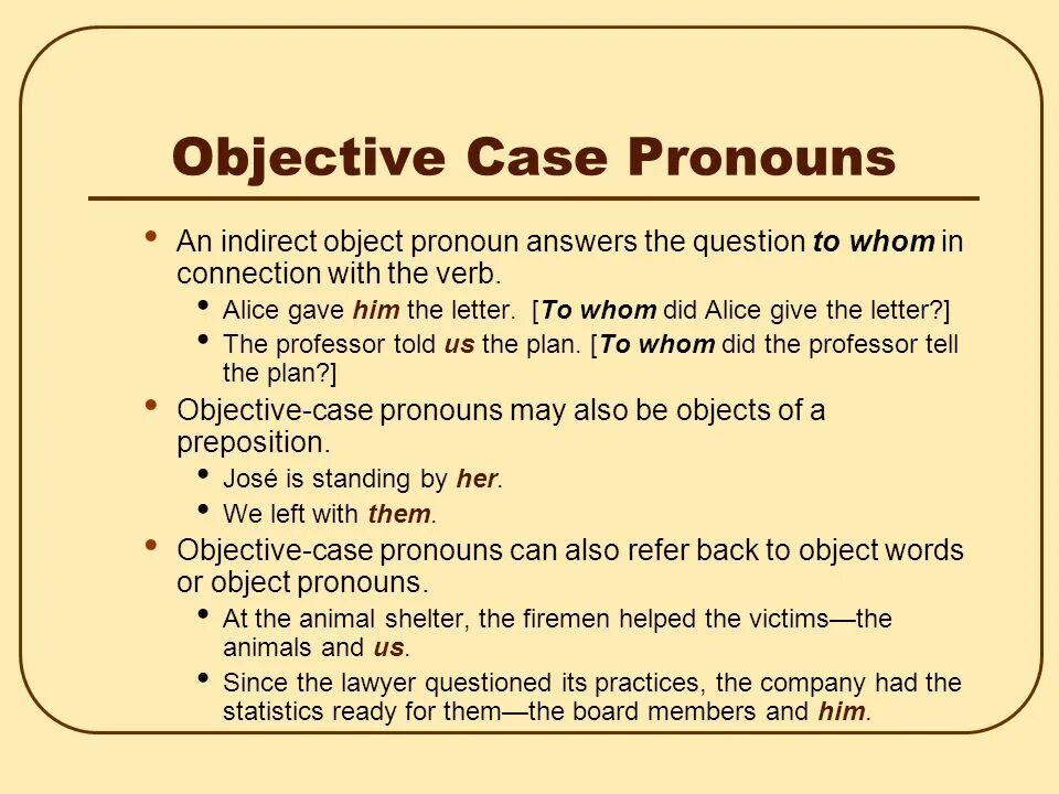 Did not object. Objective pronouns английский. objective case в английском. objective case of pronouns. personal objective pronouns.