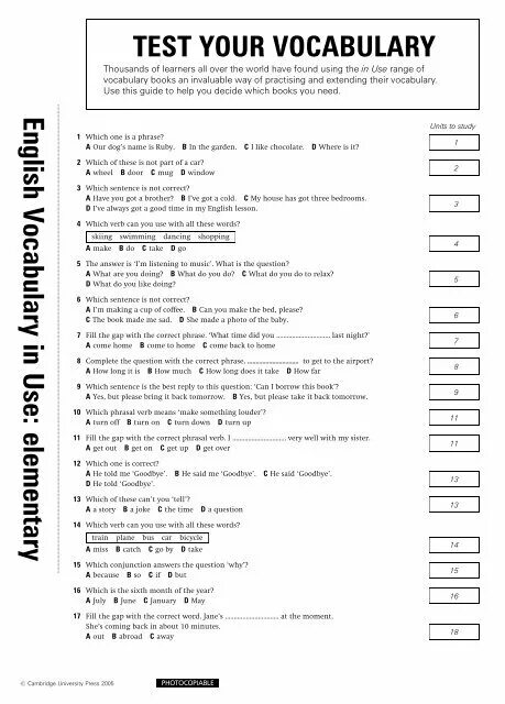 English level test elementary 1a ответы. Vocabulary a test 6. Vocabulary test pdf. Vocabulary test english. Vocabulary test.