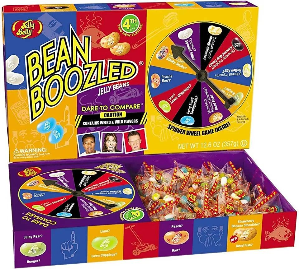 Конфеты jelly belly bean boozled. Been buzzed. Диском, 100 гр коробка,1/12. Игра bean boozled вкусы. Игра с конфетами bean boozled.