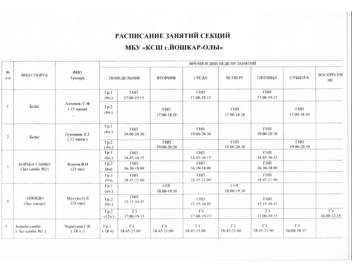 занятия проводятся по расписанию
