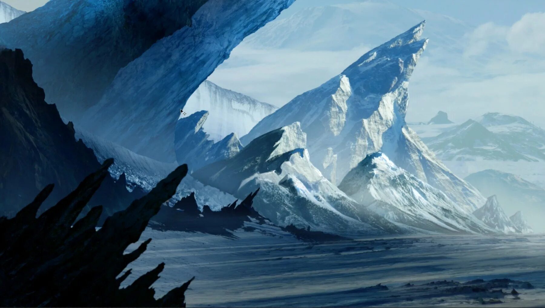 Ледник Ронгбук. Снежные горы. Ледяной пейзаж фэнтези. Ледяные горы.
