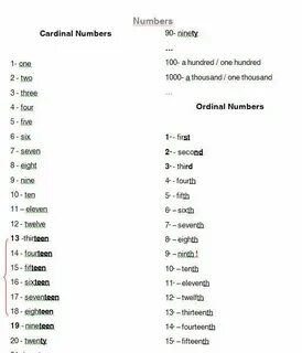 Match the cardinal numbers to the