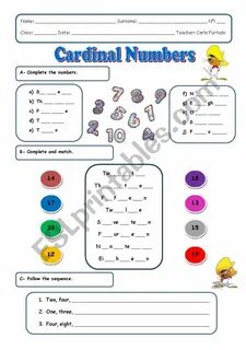 Match the cardinal numbers to the