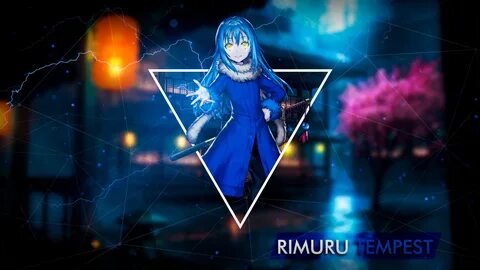 Rimuru. triangle. blue hair. picture-in-picture. yellow eyes. 