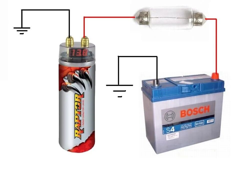 Накопители в машину. Схема подключения автомобильного конденсатора к усилителю. Как установить конденсатор для сабвуфера в машину схема подключения. Конденсатор накопитель для сабвуфера. Как подключить накопитель к усилителю и сабвуферу.
