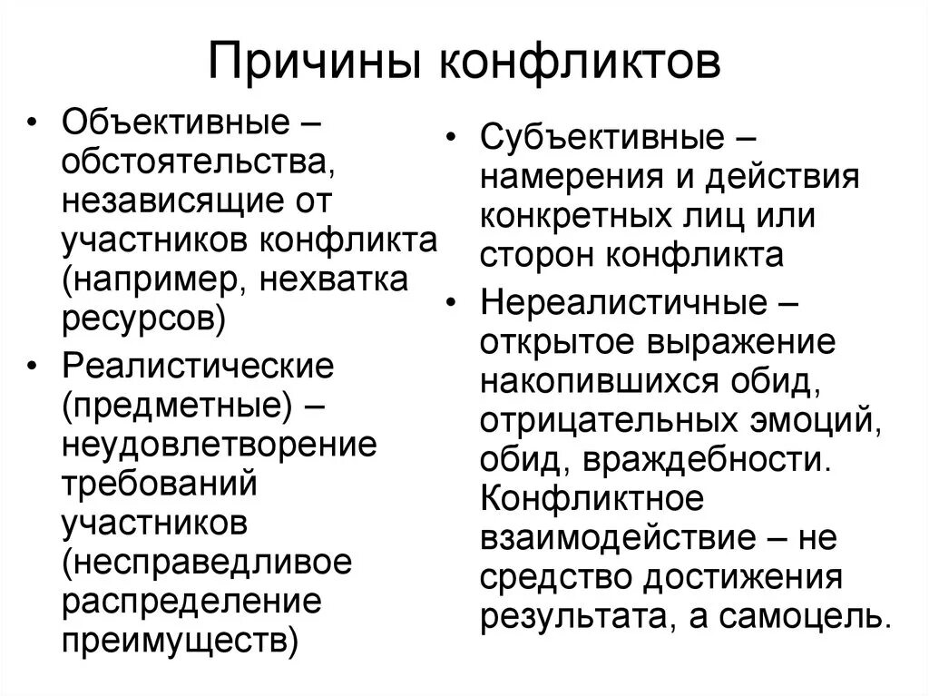 Причины конфликтов в психологии. Объектовые причины конфликта. Объективные и субъективные причины конфликтов. Причины конфликтов объектные. Субъективное противоречие