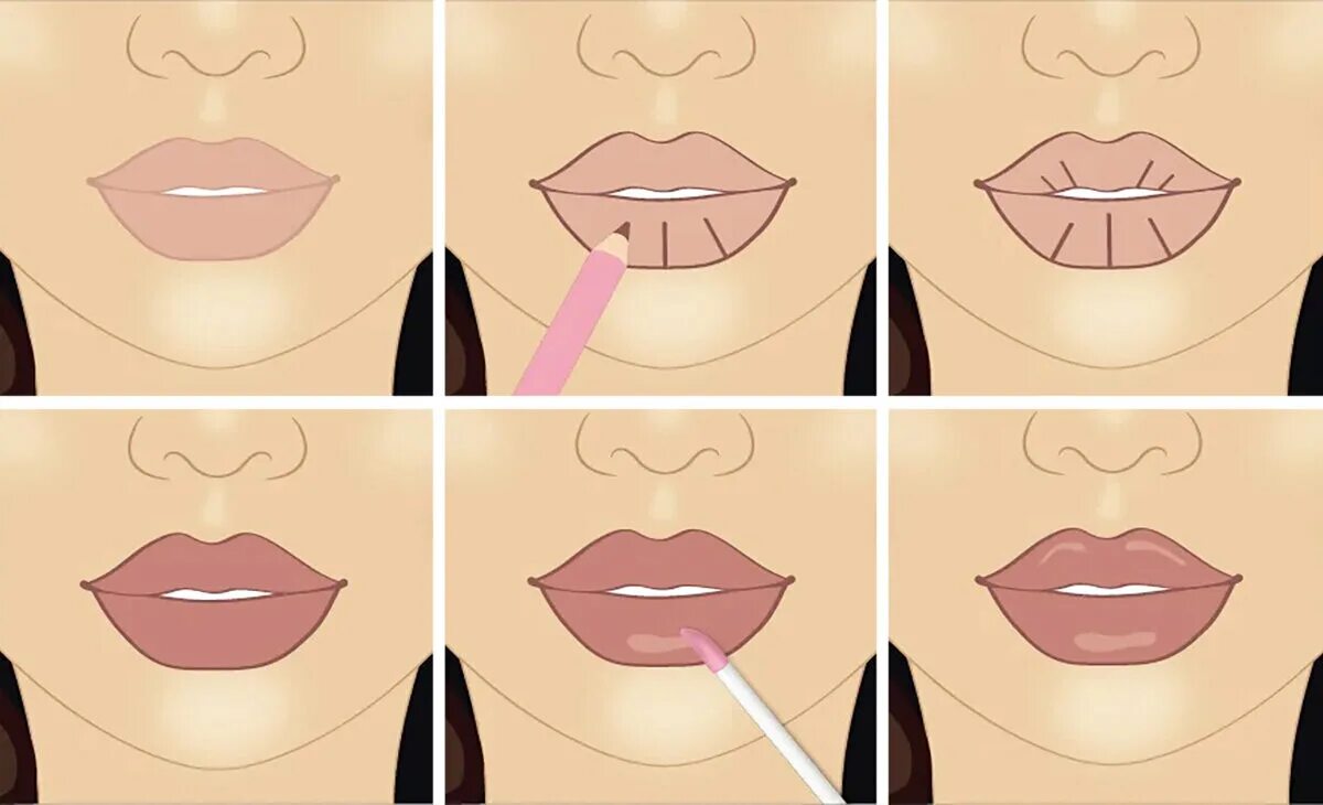 Губы накрашенные карандашом. Увеличить губы макияжем. Схема макияжа губ. Макияж губ эффект увеличения.