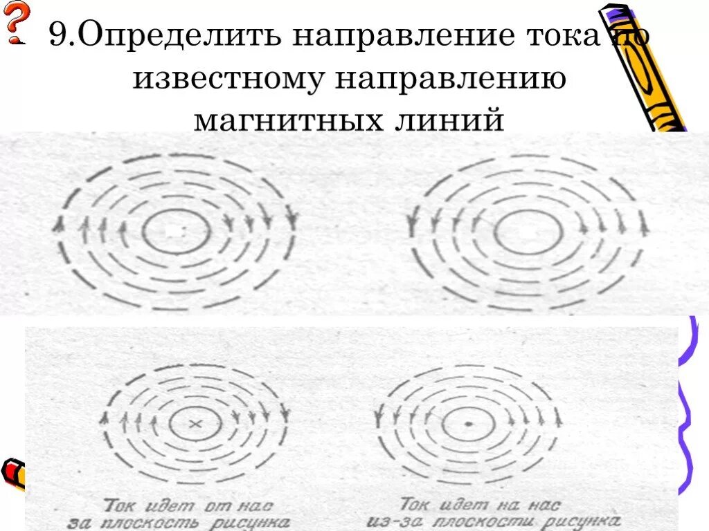 Магнитные линии тест 8 класс. Направление магнитных линий. Определите направление магнитных линий. Направление магнитных линий магнитного поля. Направление тока и магнитных линий.