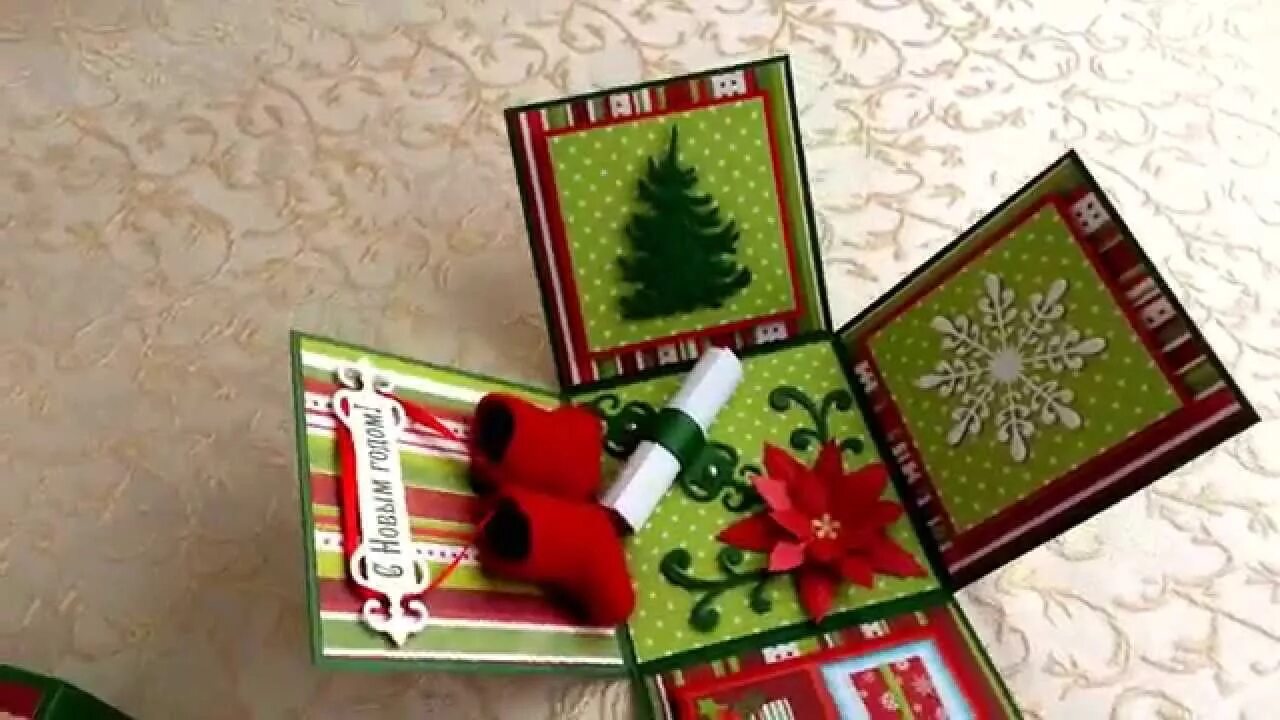скрапбукинг новогодняя коробочка сюрприз. открытки ручной работы на новый год. 3 д открытка своими руками новогодняя. открытка ёлка с подарками своими руками. новогодняя открытка с сюрпризом своими руками.