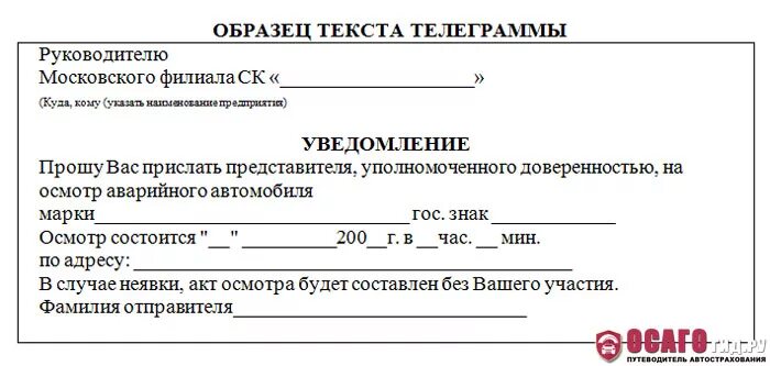 Телеграмма виновнику дтп