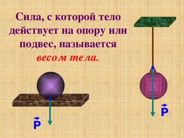 Куда направлено вес тела. Сила с которой тело действует на опору или подвес называется. Силы действующие на тело опоры. Силы действующие на подвес. Тело действует на опору с силой.