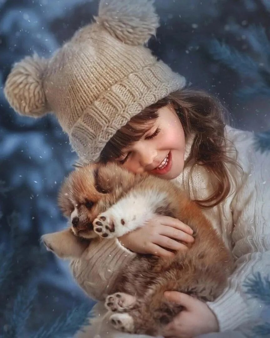 Дети зимой. Доброта и нежность. Самая теплая одежда это доброта. Домашние любимцы приносят радость, любовь и тепло.... Доброта и нежность сердца