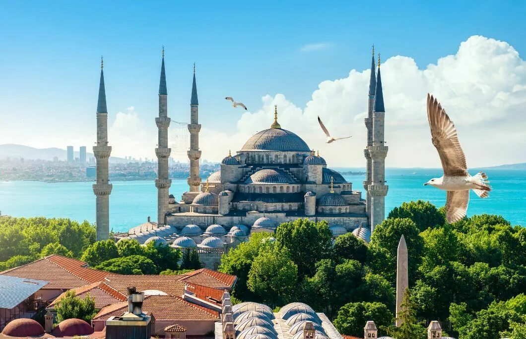 Туры в стамбул из нижнего. Стамбул голубая мечеть Босфор. Турция в октябре. Синяя мечеть на горе в Алании Каргыджаке.