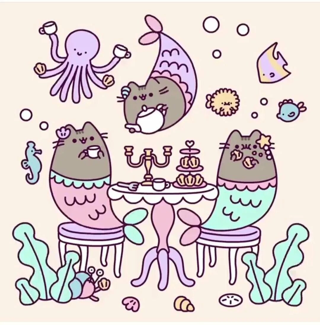 Картинки с котиками для срисовки. Пушин Кэт. Кот Пушин Русалка. Кавай кот Пушин. Кавай котик Пушин.